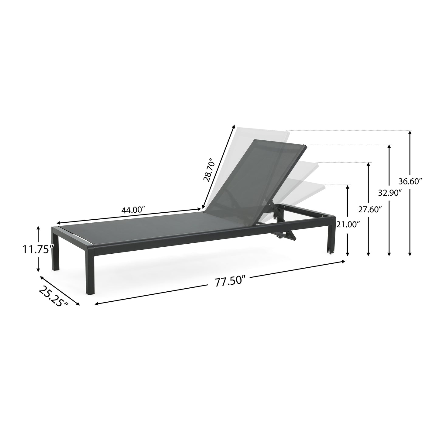 Dark grey aluminum chaise lounge with adjustable back and sleek modern design for outdoor use