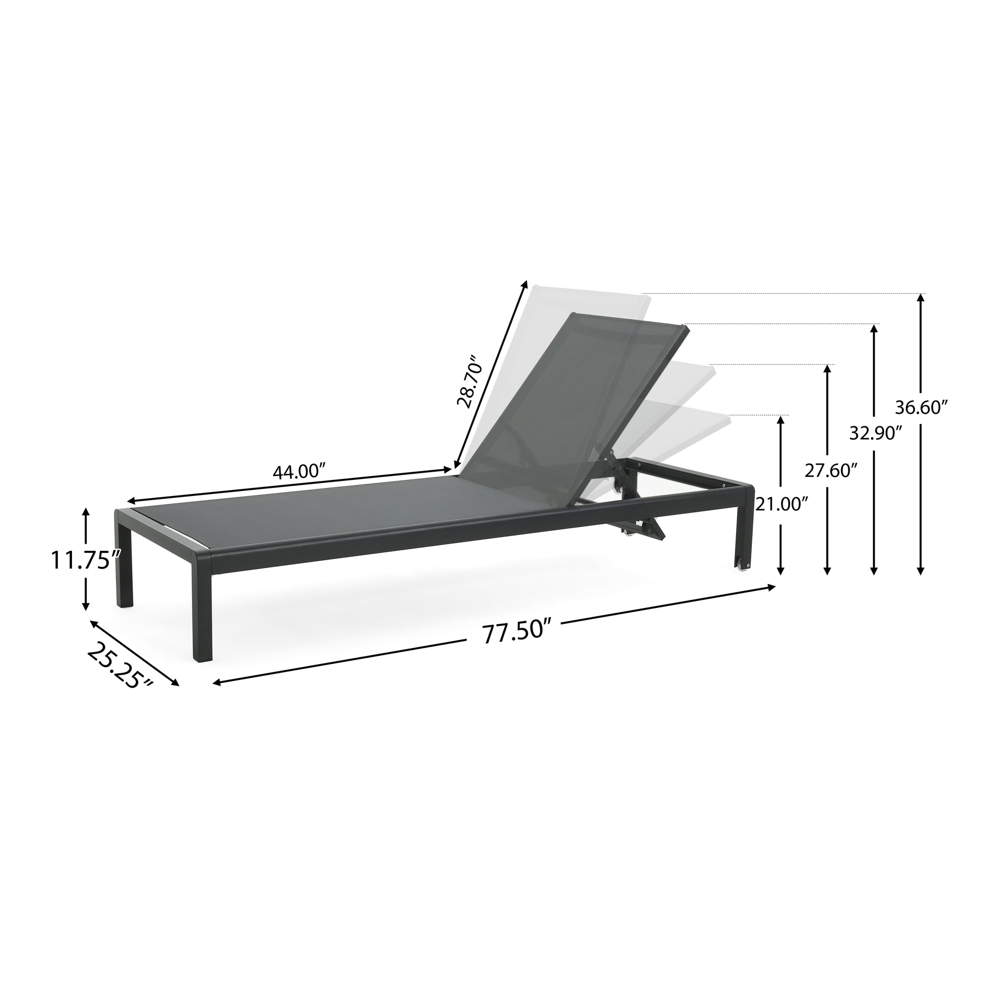 Dark grey aluminum chaise lounge with adjustable back and sleek modern design for outdoor use