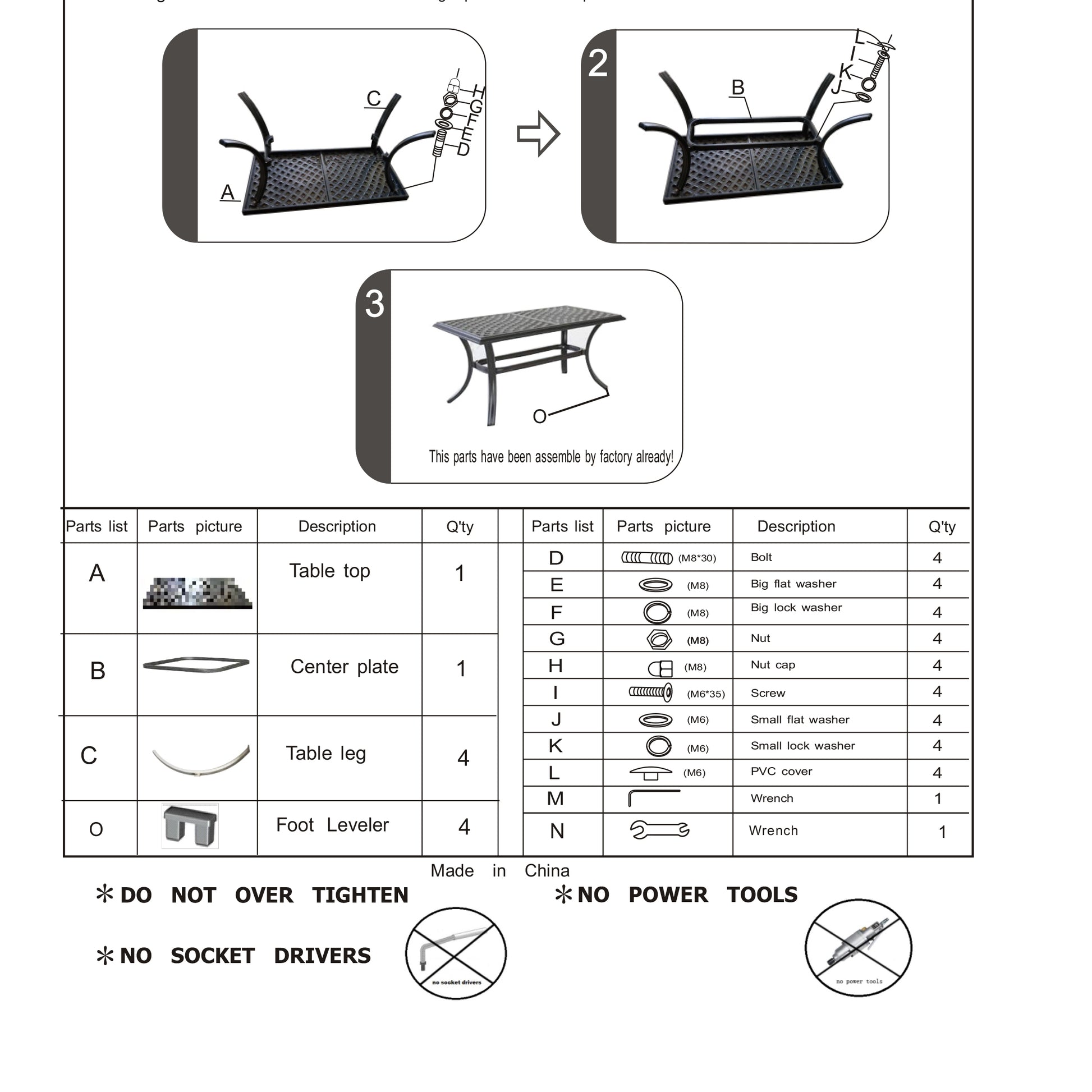 Table top part for outdoor furniture