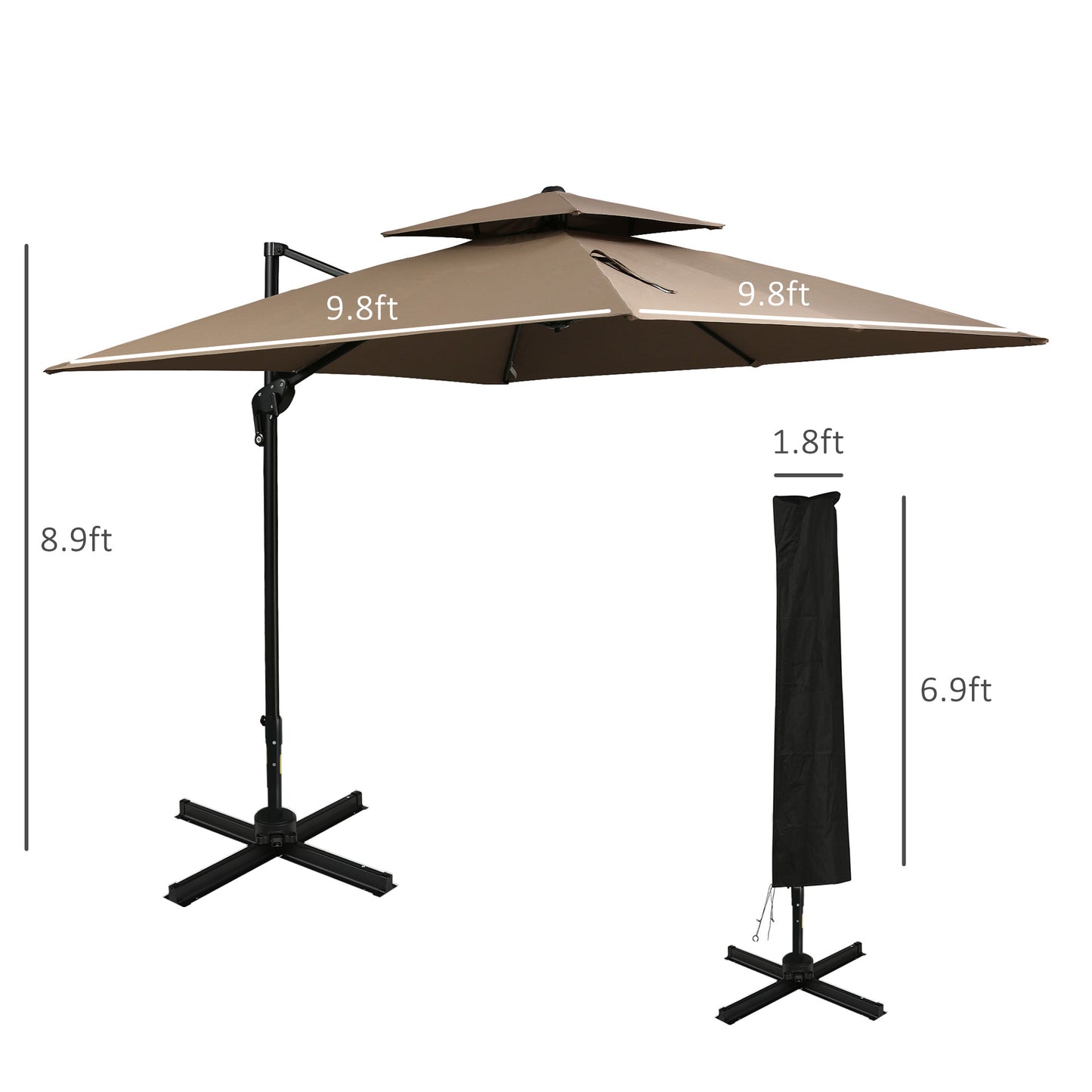 Tan cantilever patio umbrella with dual canopy ft diameter for outdoor shade