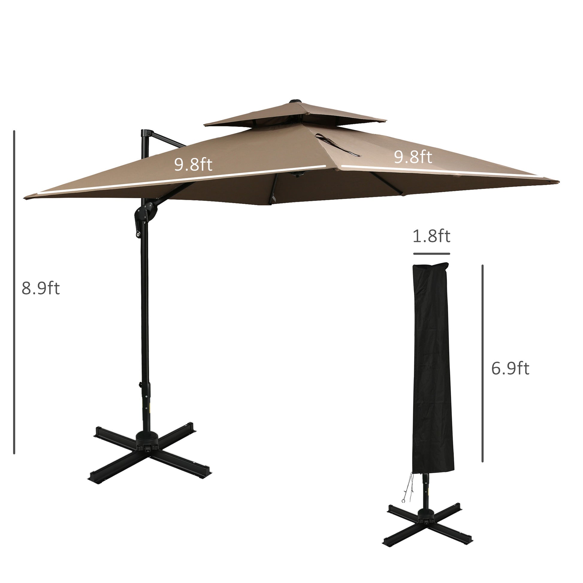 Tan cantilever patio umbrella with dual canopy ft diameter for outdoor shade