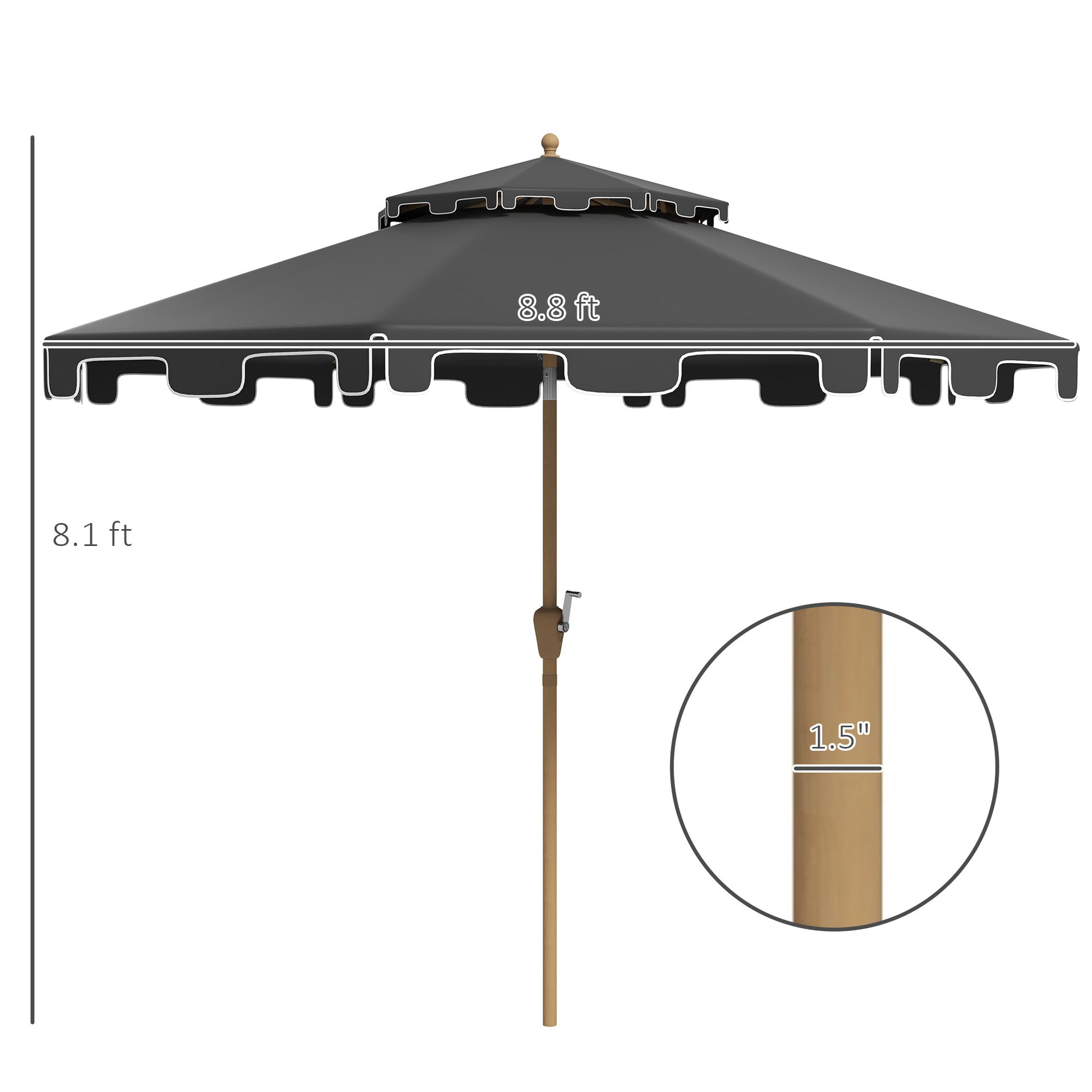 Black patio umbrella with scalloped edge  ft diameter