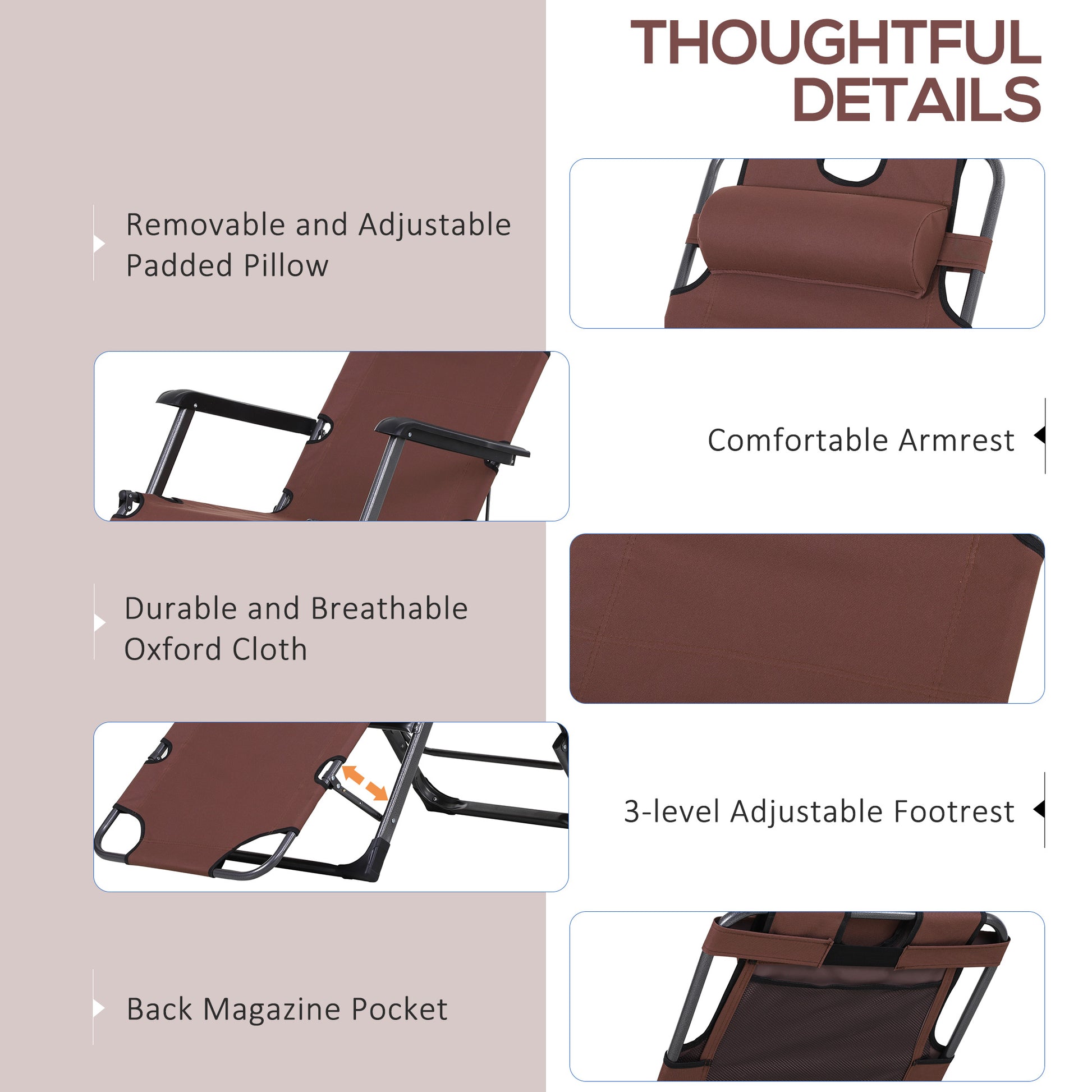 Brown recliner chair with removable adjustable padded pillow for comfort