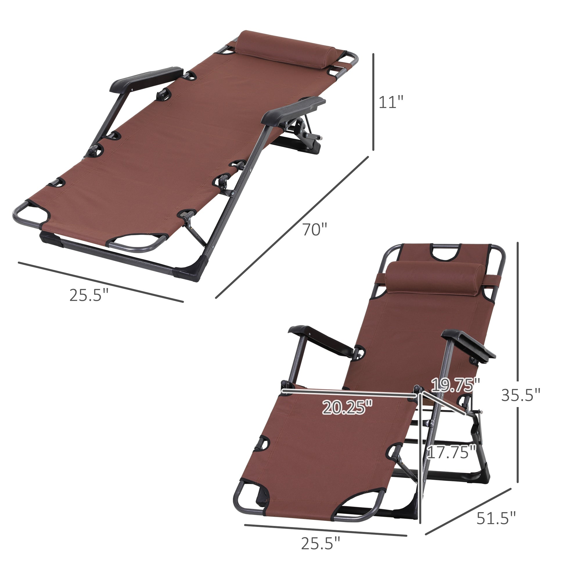 Brown fabric zero gravity chair with adjustable reclining positions and headrest for outdoor relaxation