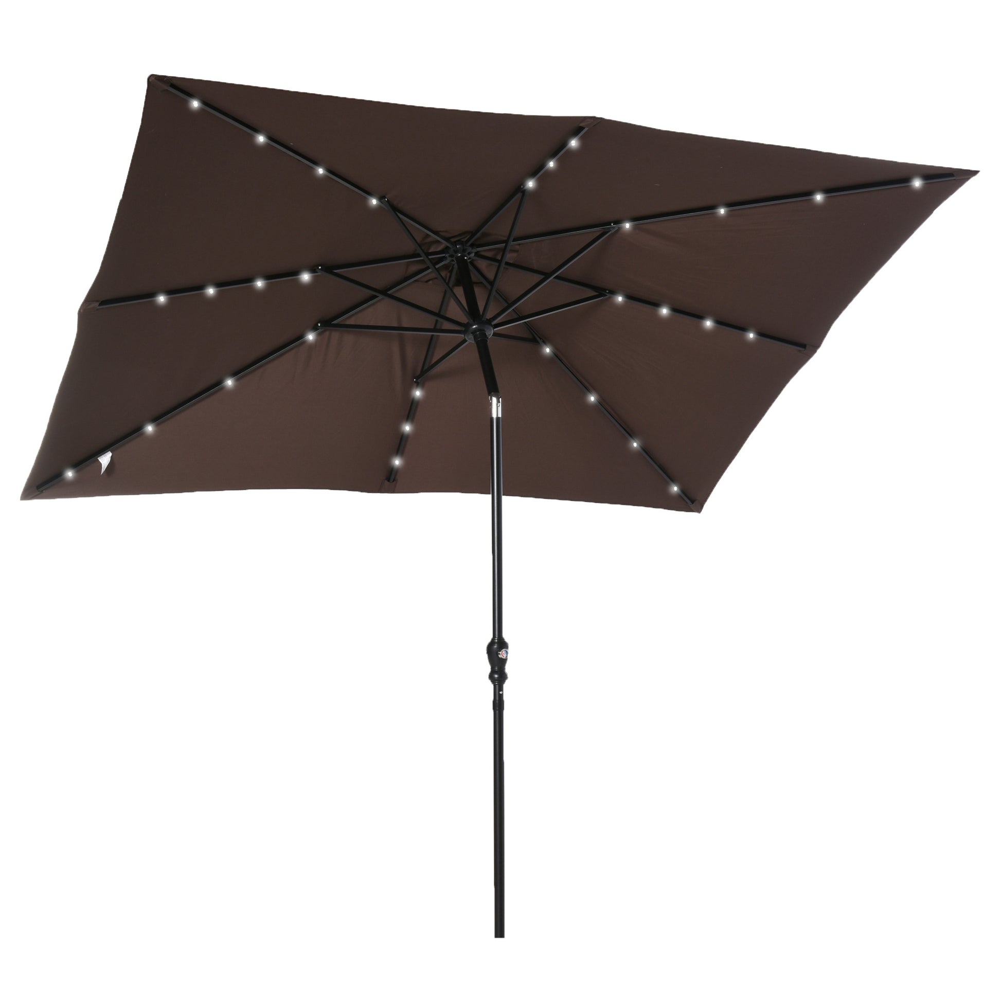 Brown rectangular patio umbrella with integrated LED lights
