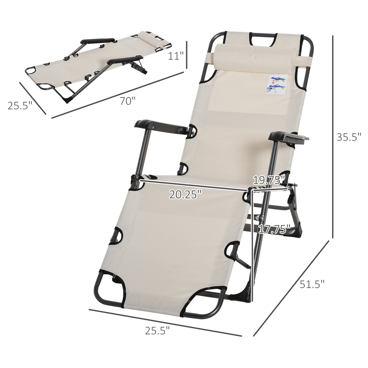 Beige zero gravity chair with adjustable recliner and headrest for outdoor relaxation
