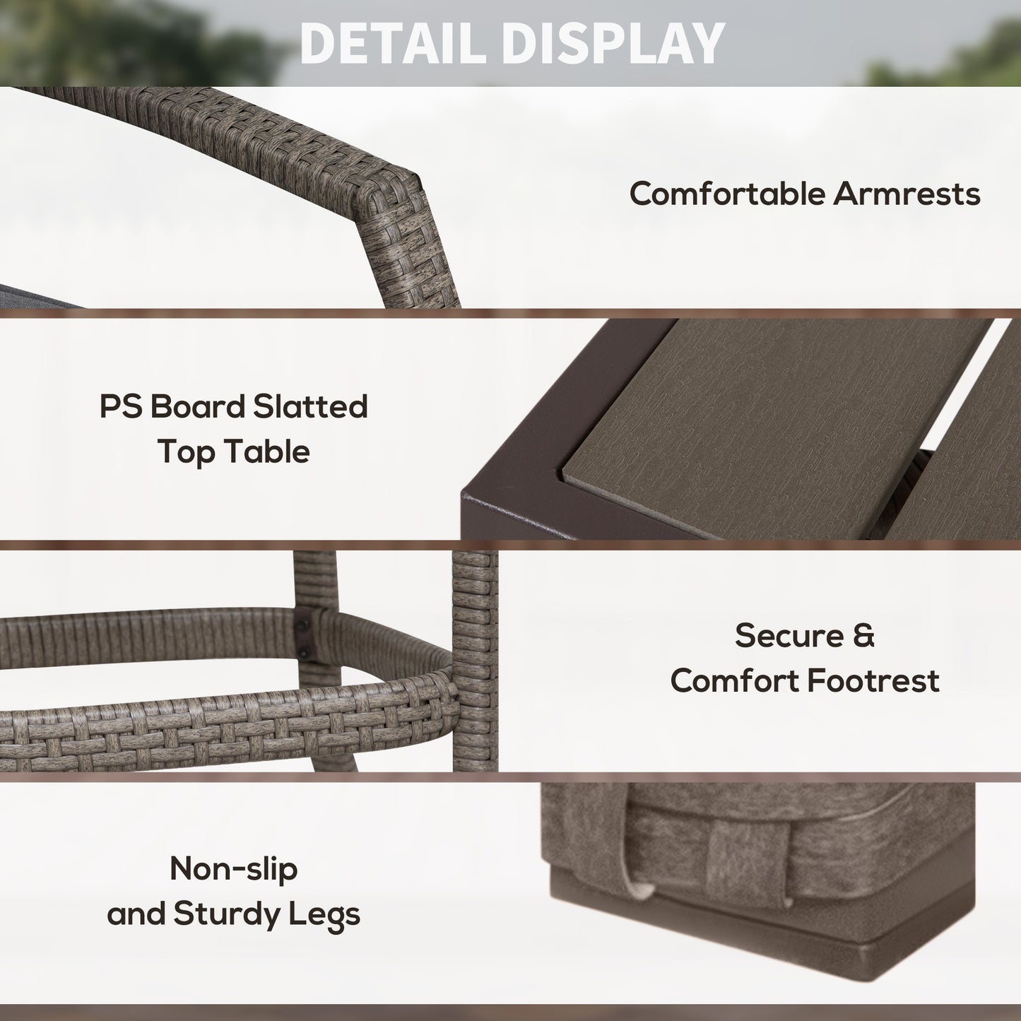 Woven rattan armrest detail of outdoor patio chair for comfortable seating
