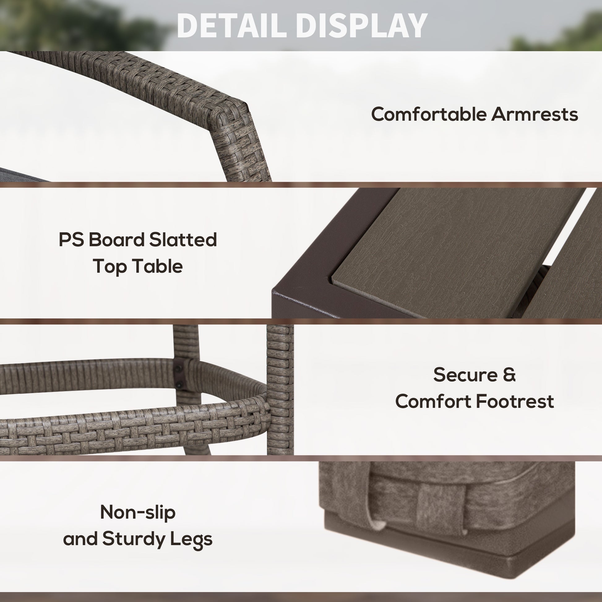 Woven rattan armrest detail of outdoor patio chair for comfortable seating