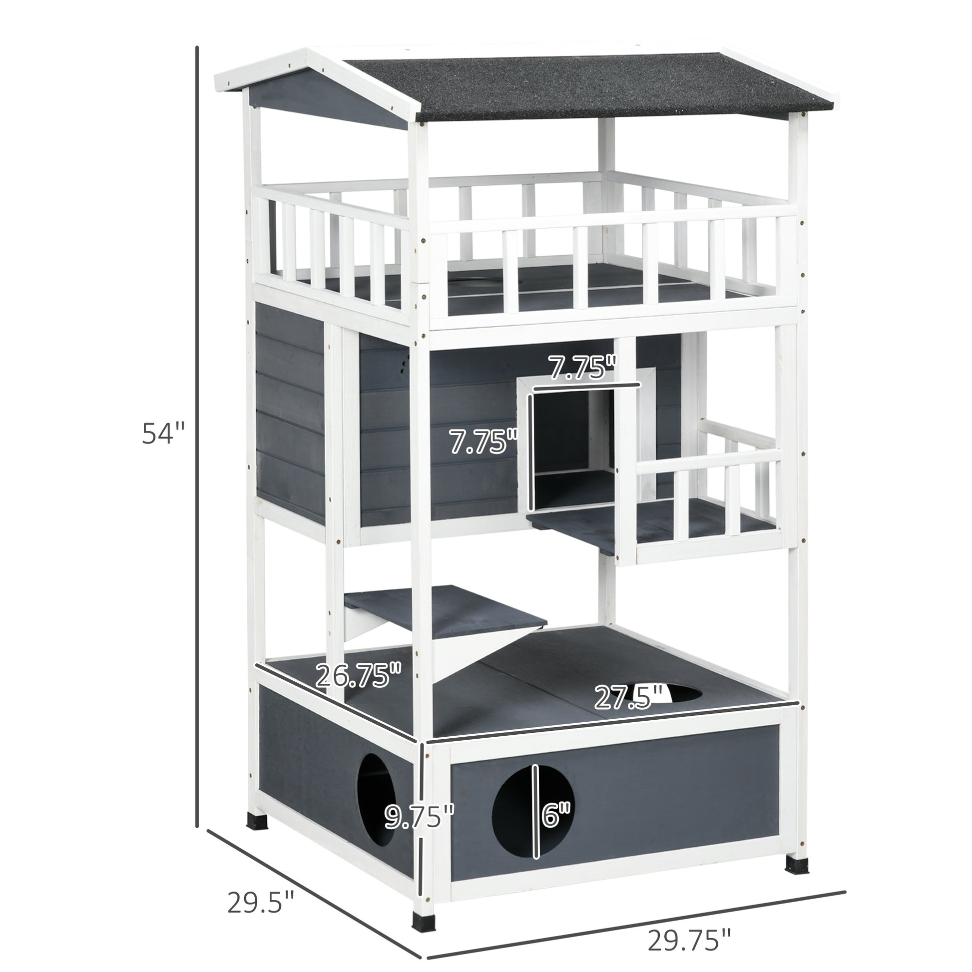 Multilevel wooden cat tree with enclosed base and multiple platforms