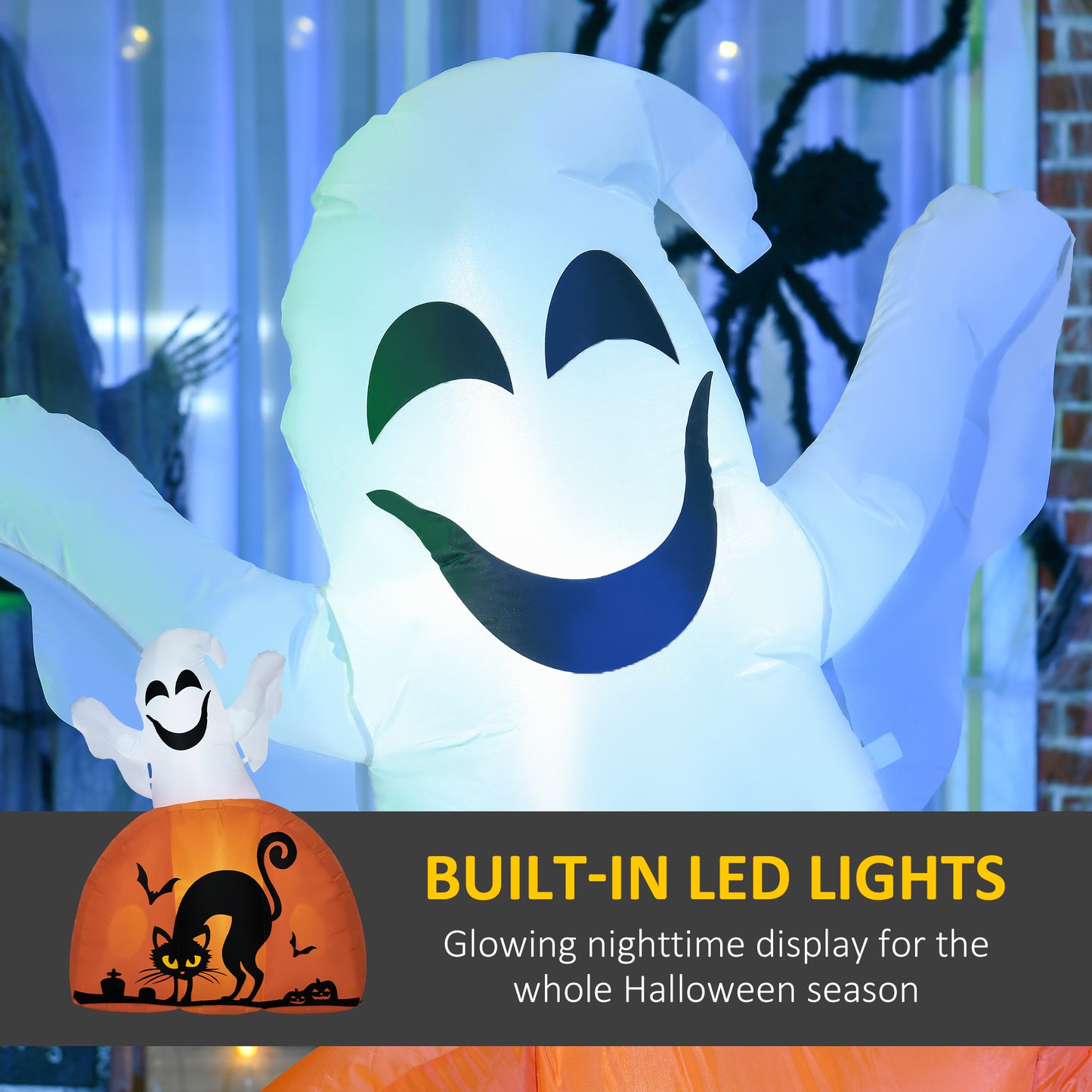 Giant inflatable ghost with builtin LED lights perfect for Halloween decorations
