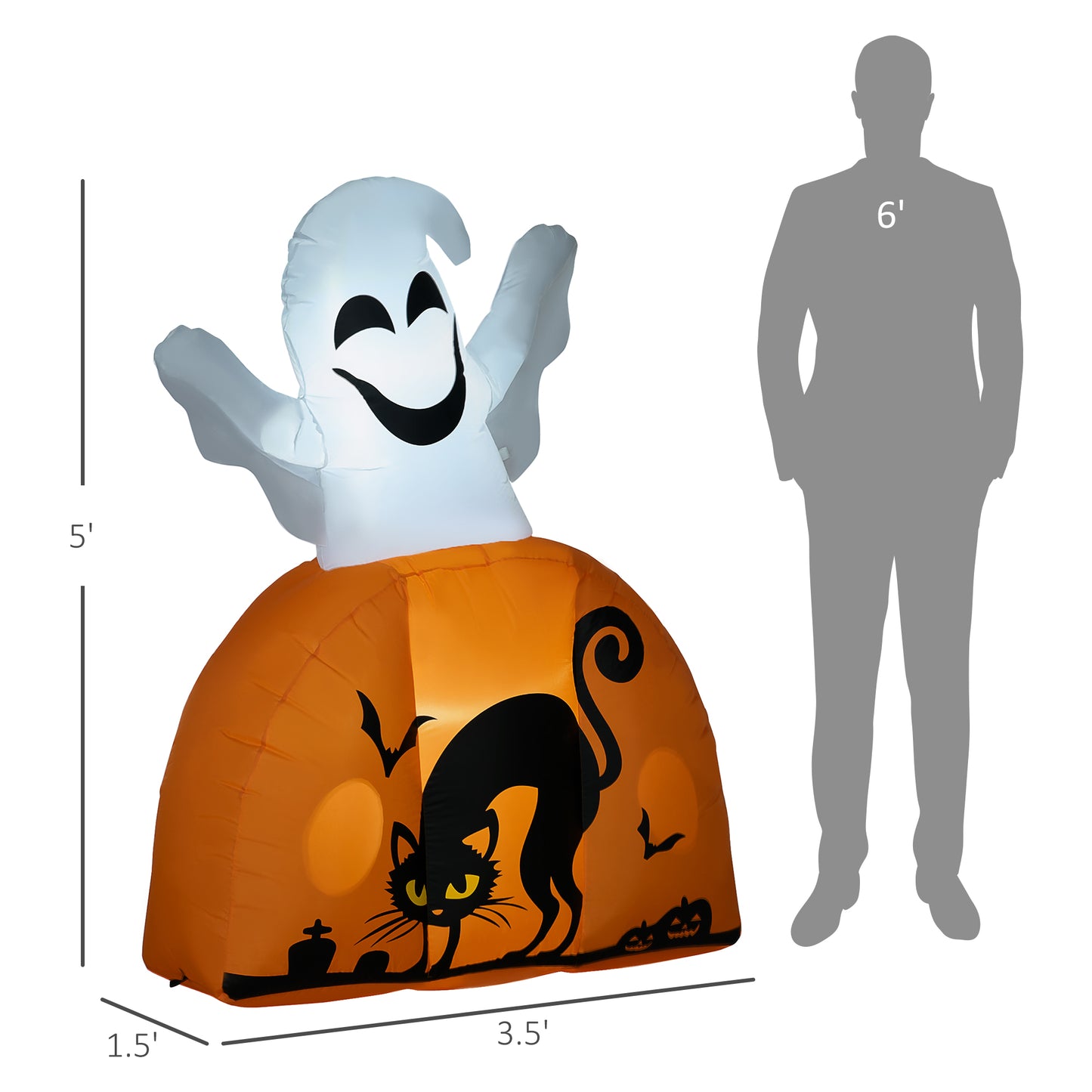 Smiling ghost on orange pumpkin base Halloween inflatable ft tall