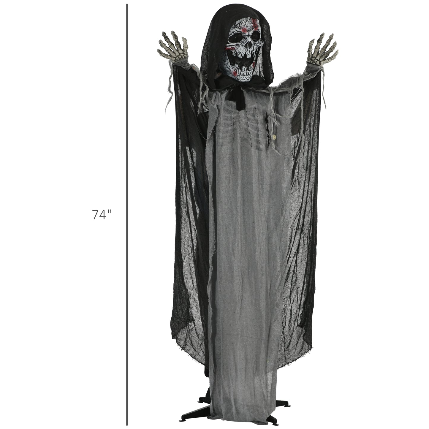 Scary inch grim reaper Halloween prop with skeletal hands and tattered robes