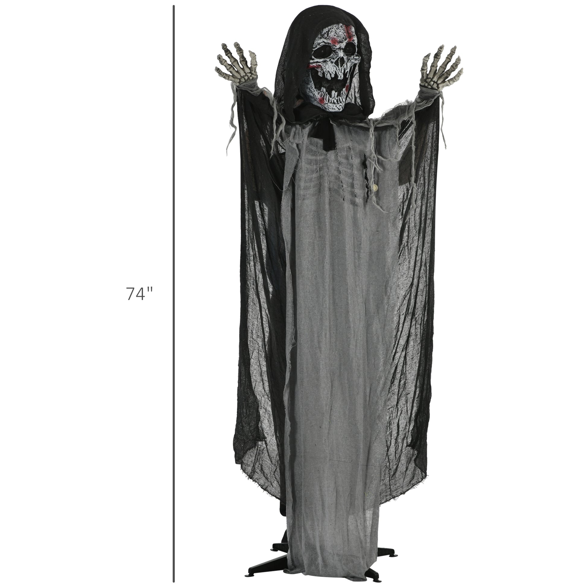 Scary inch grim reaper Halloween prop with skeletal hands and tattered robes