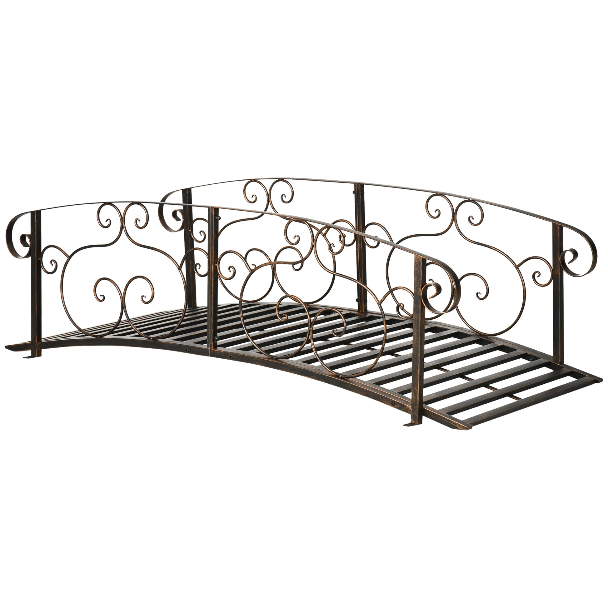 Ornate bronze garden bridge with decorative scrollwork for outdoor decor