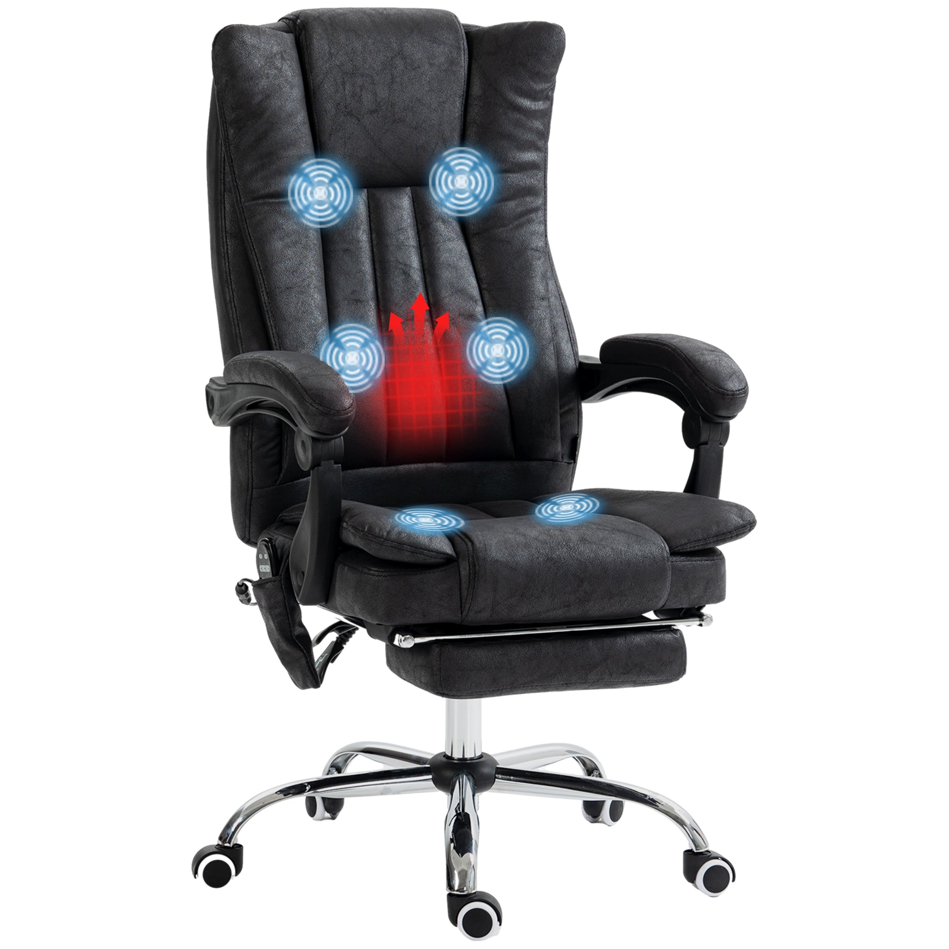 Black executive massage chair with lumbar heat and vibrating nodes for office comfort