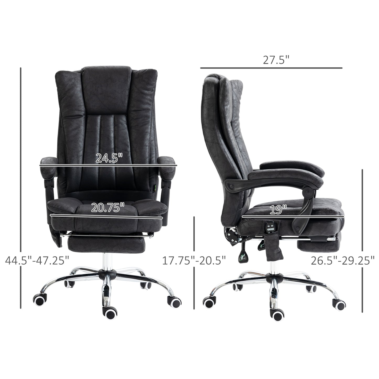 Black executive office chair with plush cushioning and builtin footrest