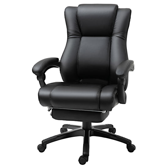 Ergonomic black faux leather executive office chair with padded headrest and armrests ideal for comfort