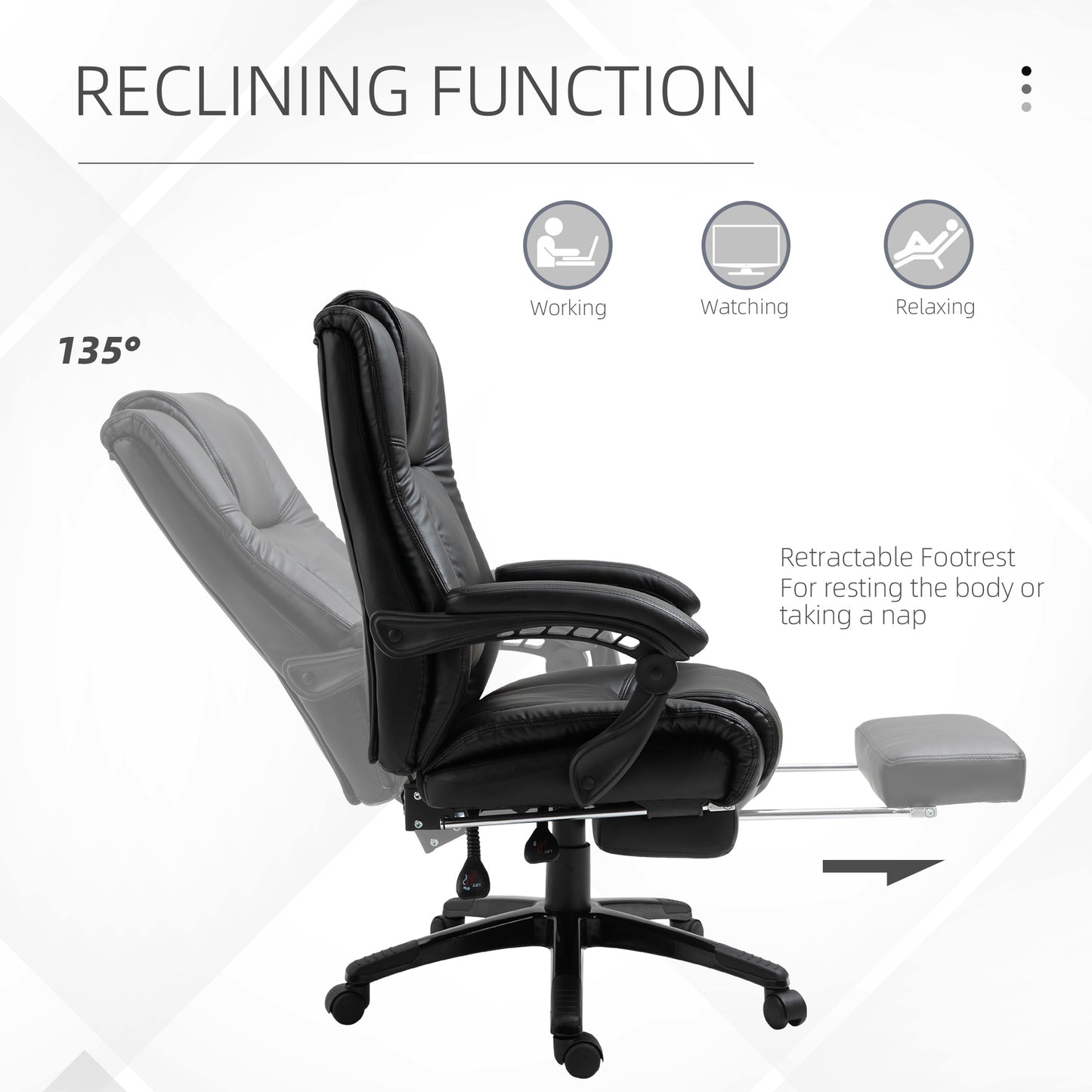 Black leather executive chair with a retractable footrest for ultimate comfort