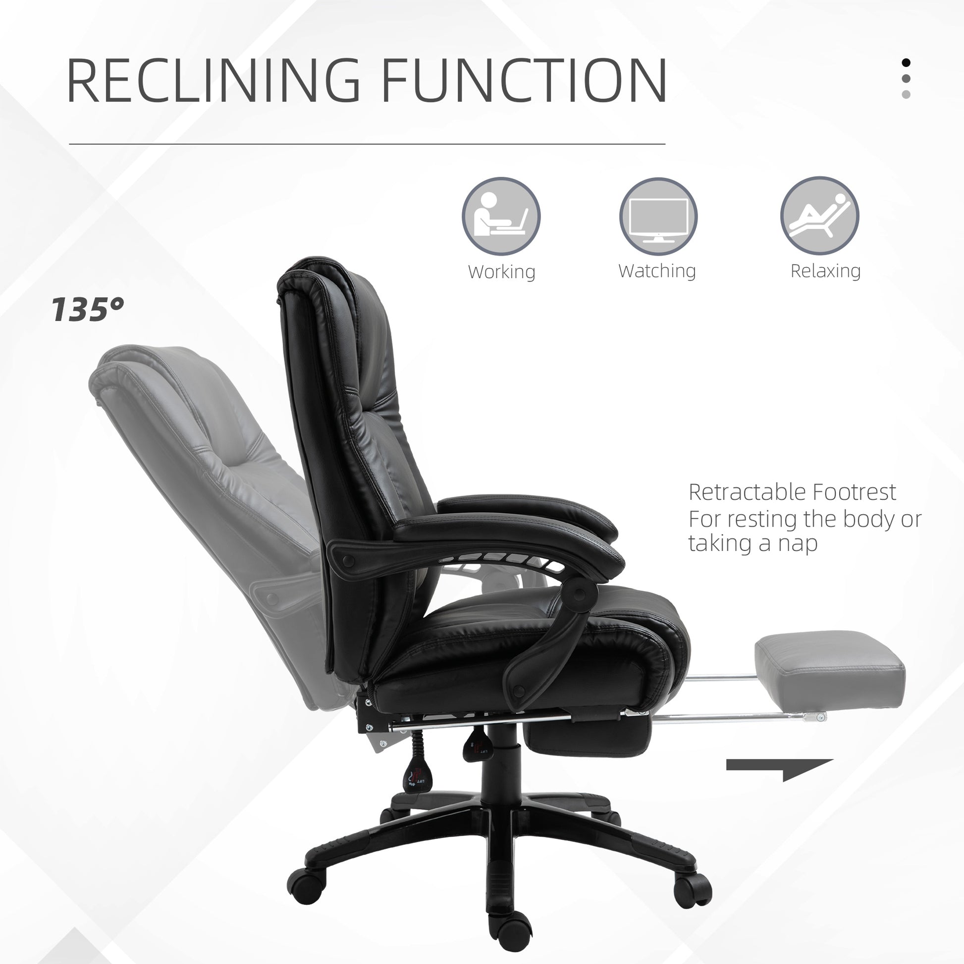 Black leather executive chair with a retractable footrest for ultimate comfort