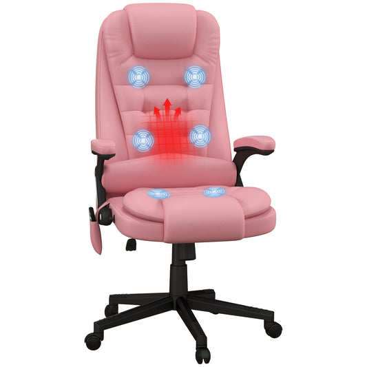Pink faux leather massage gaming chair with integrated heat and vibration functions