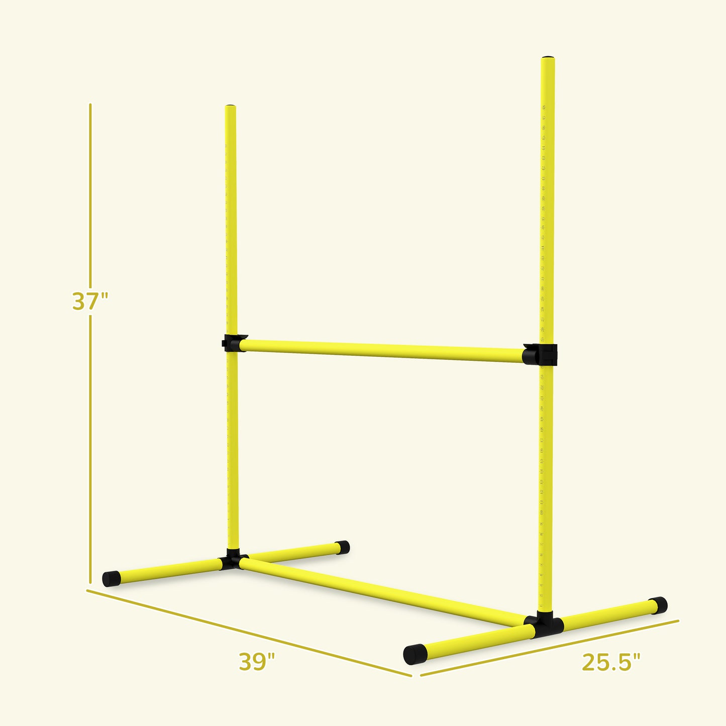 Yellow agility training hurdle with adjustable height  inches tall and  inches wide for dog training