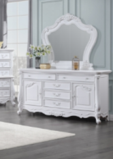 White ornate dresser with mirror