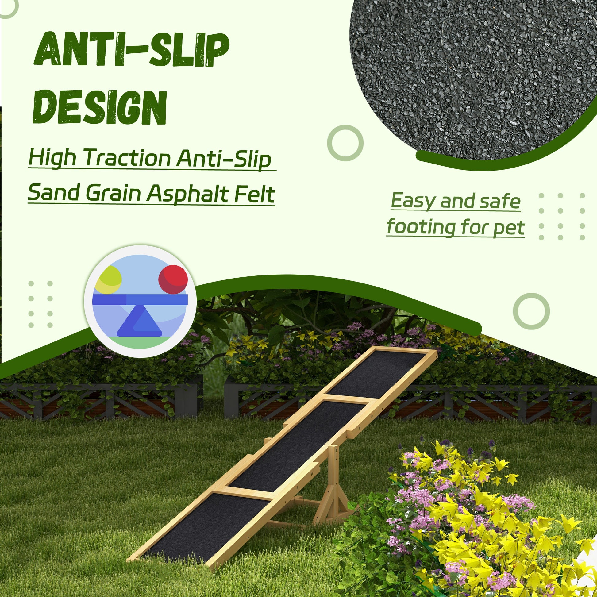 Wooden dog ramp with antislip asphalt felt surface perfect for pets