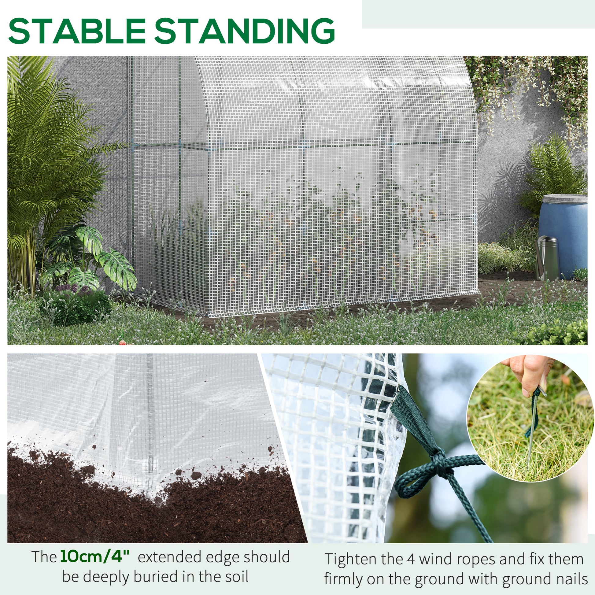 Durable white mesh cover for a walkin garden greenhouse protecting plants