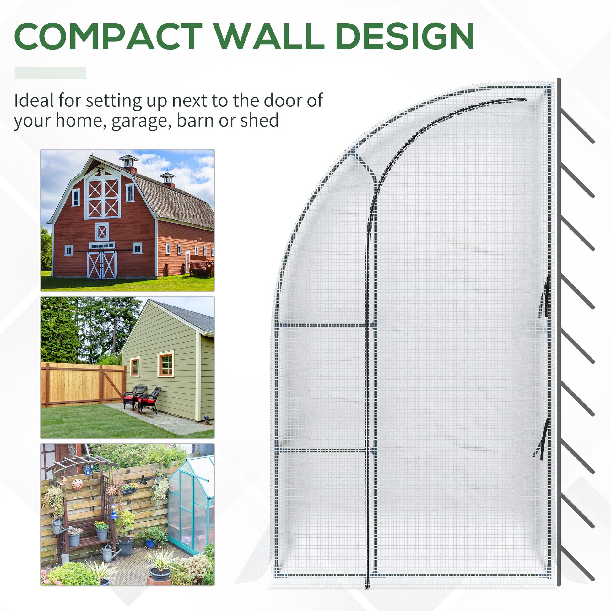 Clear plastic cover with metal frame for a compact greenhouse