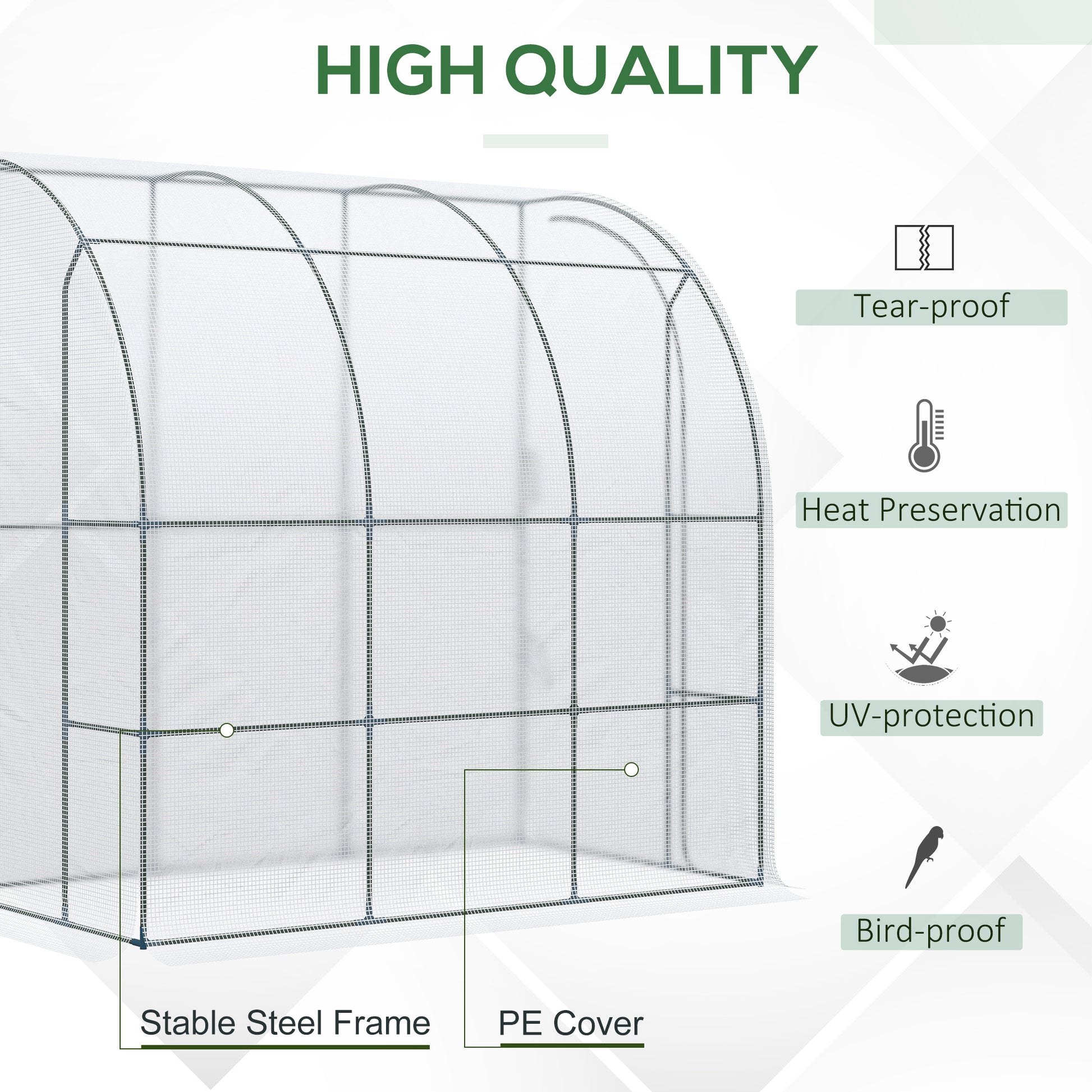 High quality greenhouse with tearproof PE cover and stable steel frame for gardening