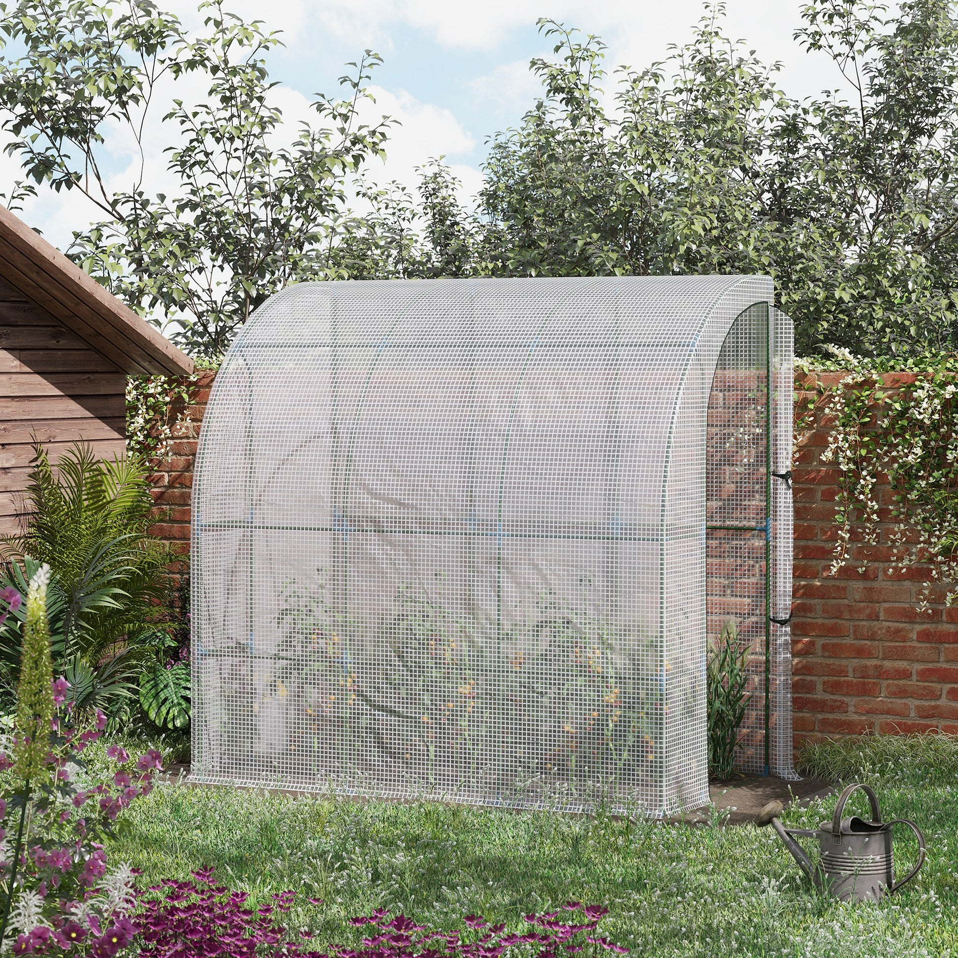 Arched walkin greenhouse with white PE cover ideal for protecting plants