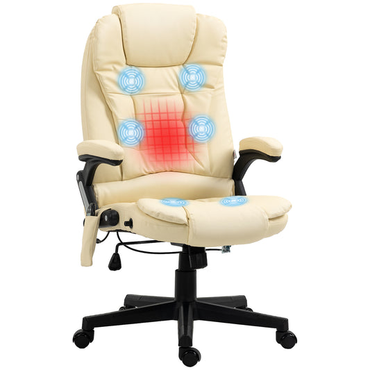 Cream leather office chair with integrated heating and massage functions for ultimate comfort