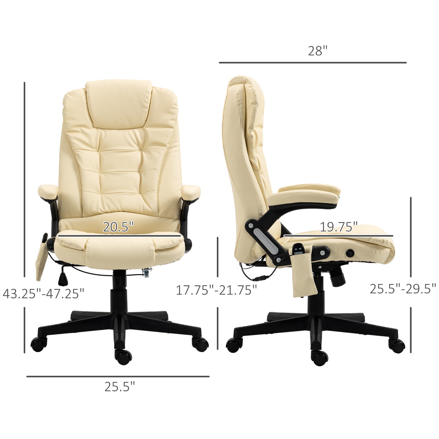 Cream faux leather executive chair with padded headrest and lumbar support