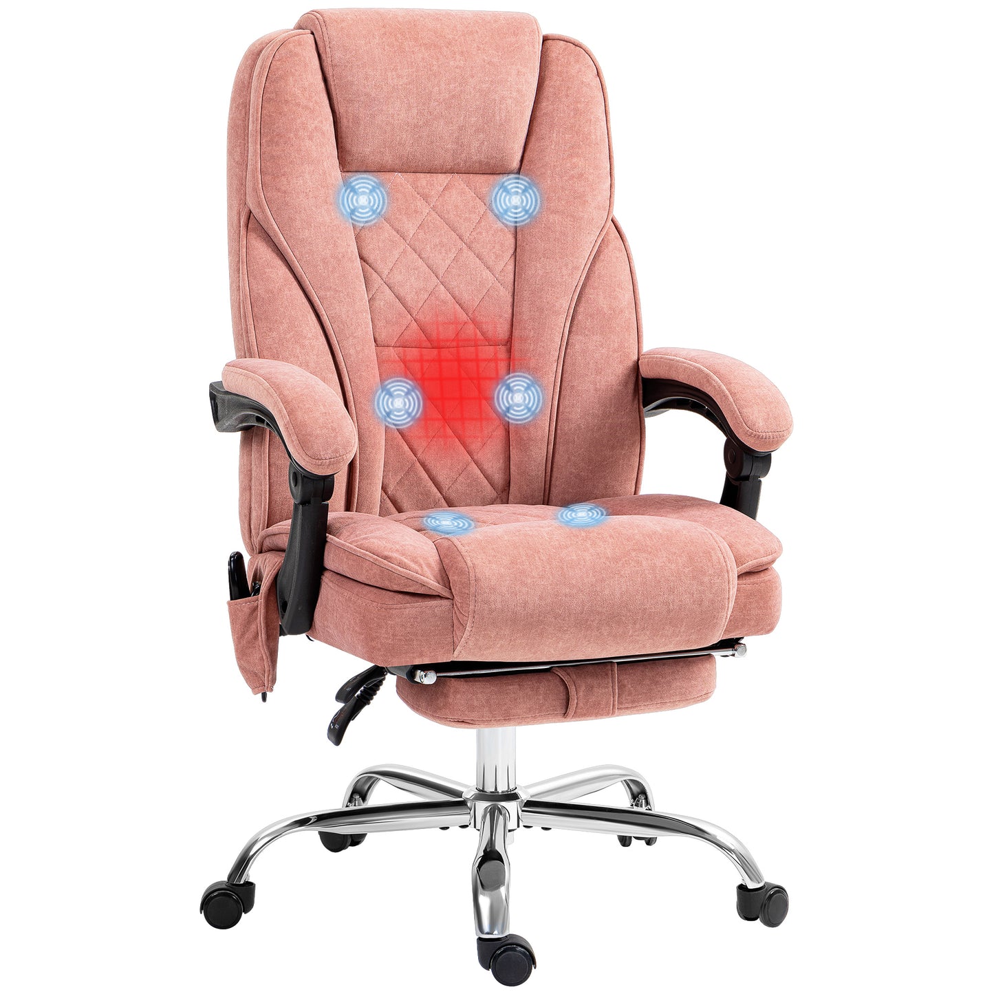 Pink fabric ergonomic office chair with massage functions and footrest