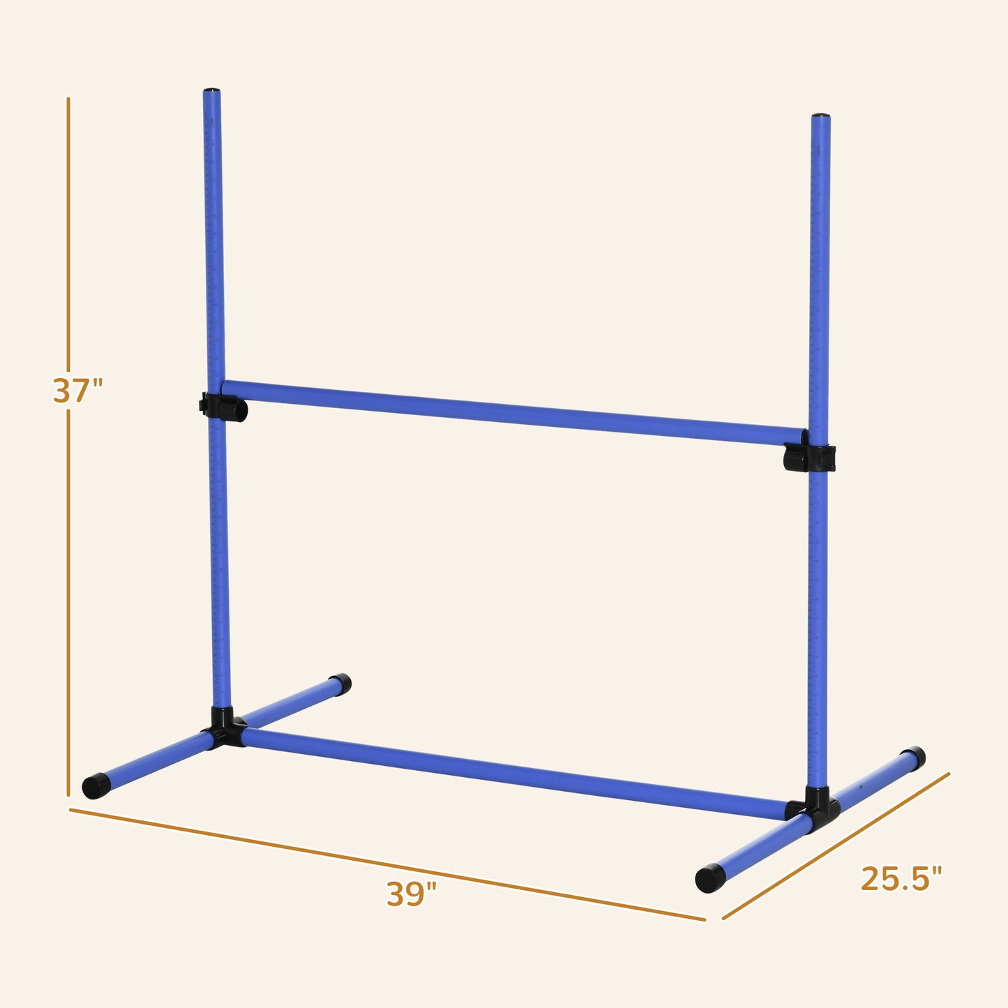 Blue adjustable dog agility jump hurdle with textured poles and adjustable height for training