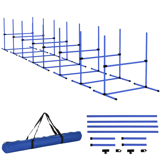Blue dog agility hurdles set with carrying bag and components