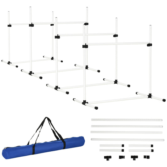 White adjustable dog agility jump hurdles for training includes storage bag