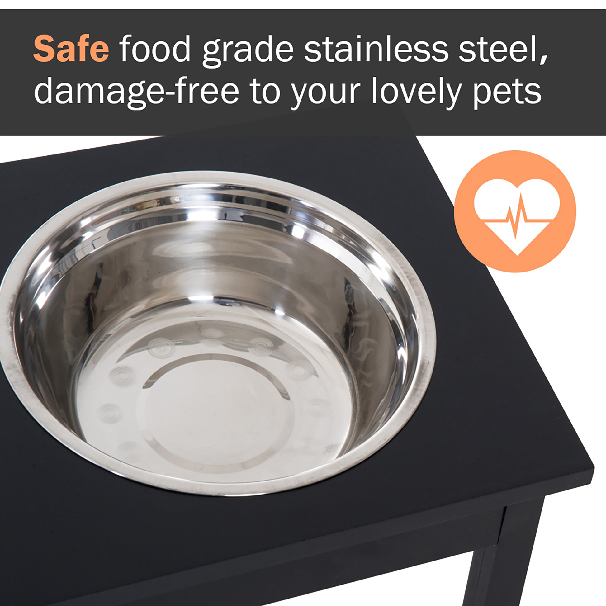 Stainless steel pet bowl in black raised feeder perfect for dogs