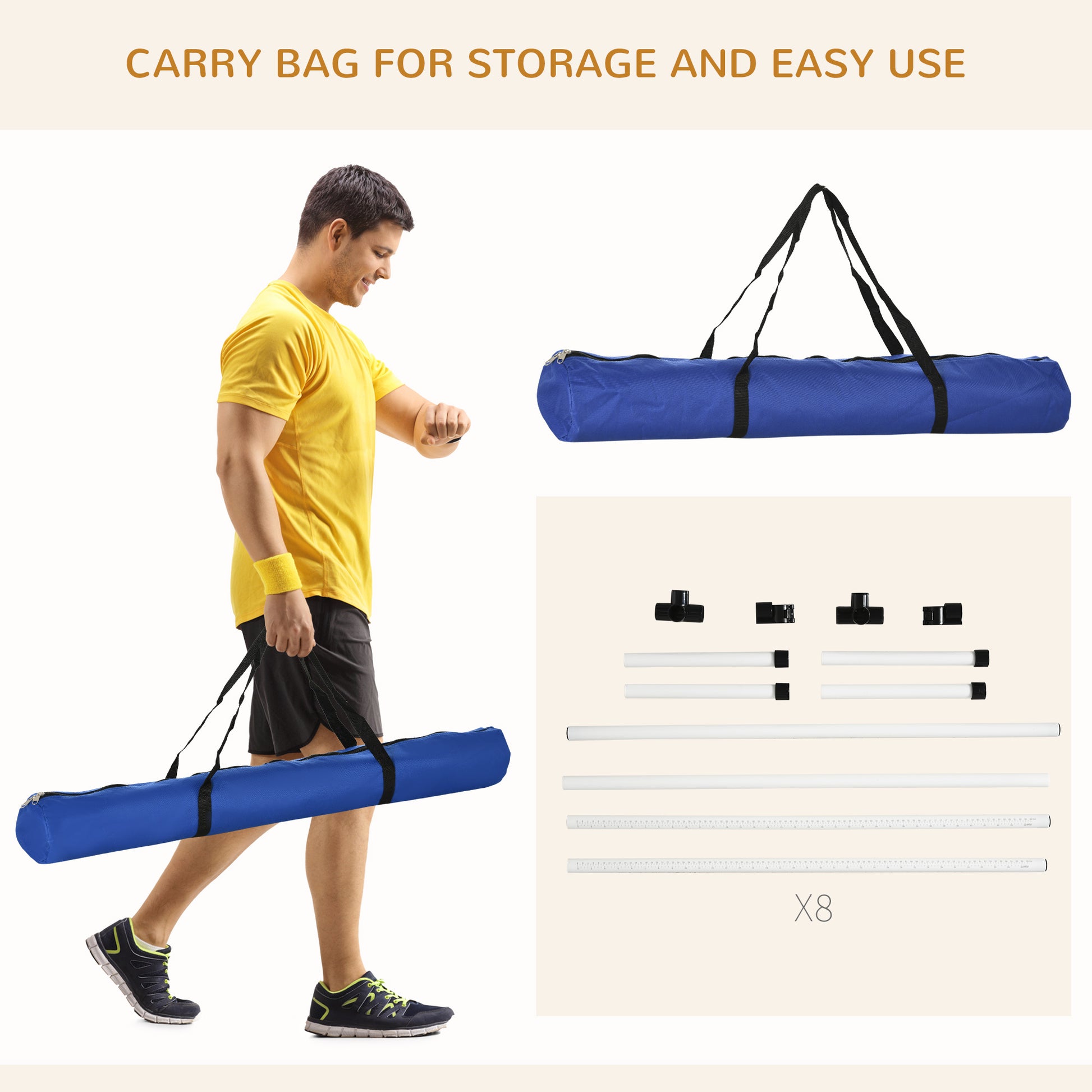 Blue canvas carry bag with black straps for storage and transport