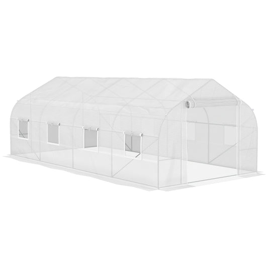 Spacious white polytunnel greenhouse with rollup windows for optimal ventilation and plant growth