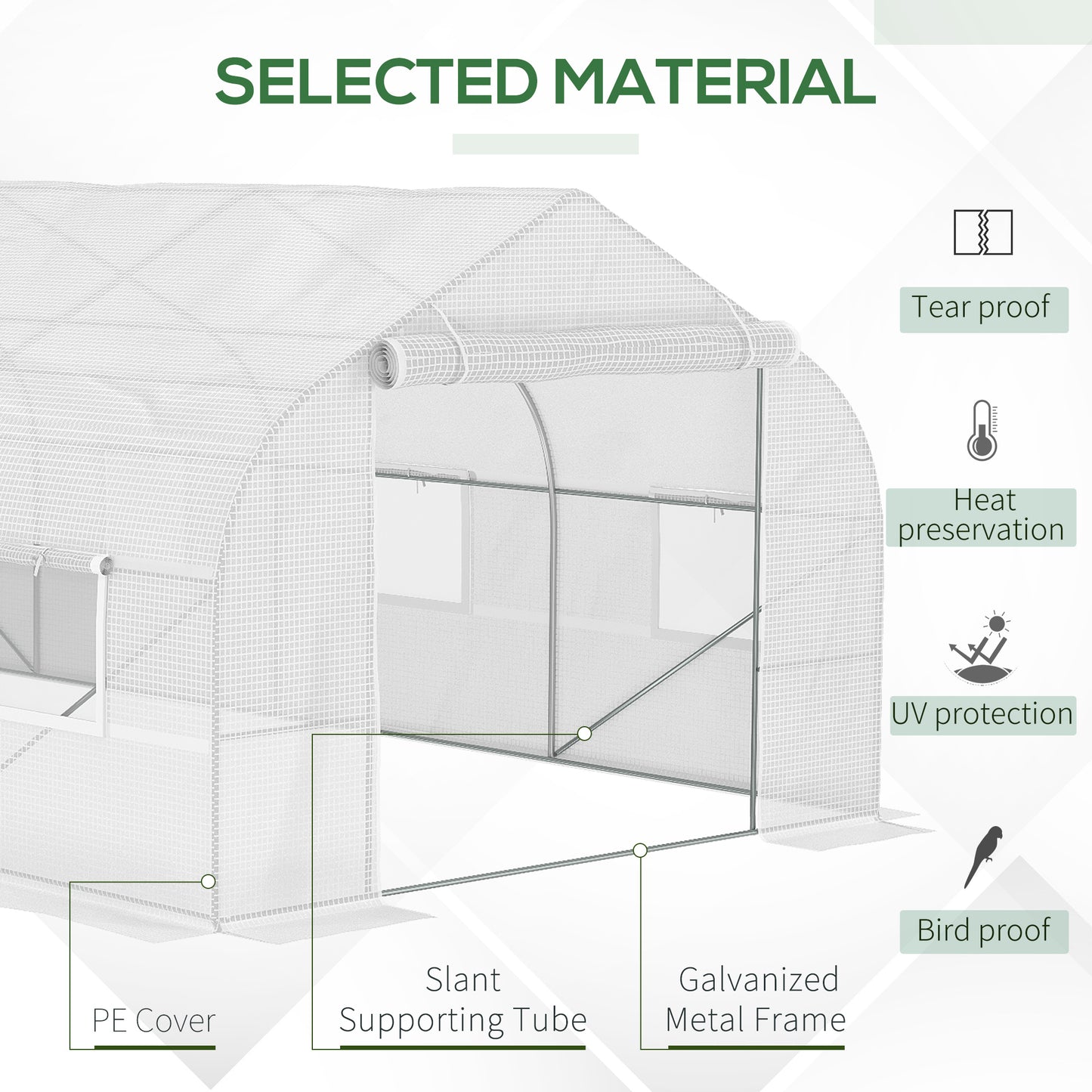 White PE cover greenhouse with galvanized metal frame for garden protection