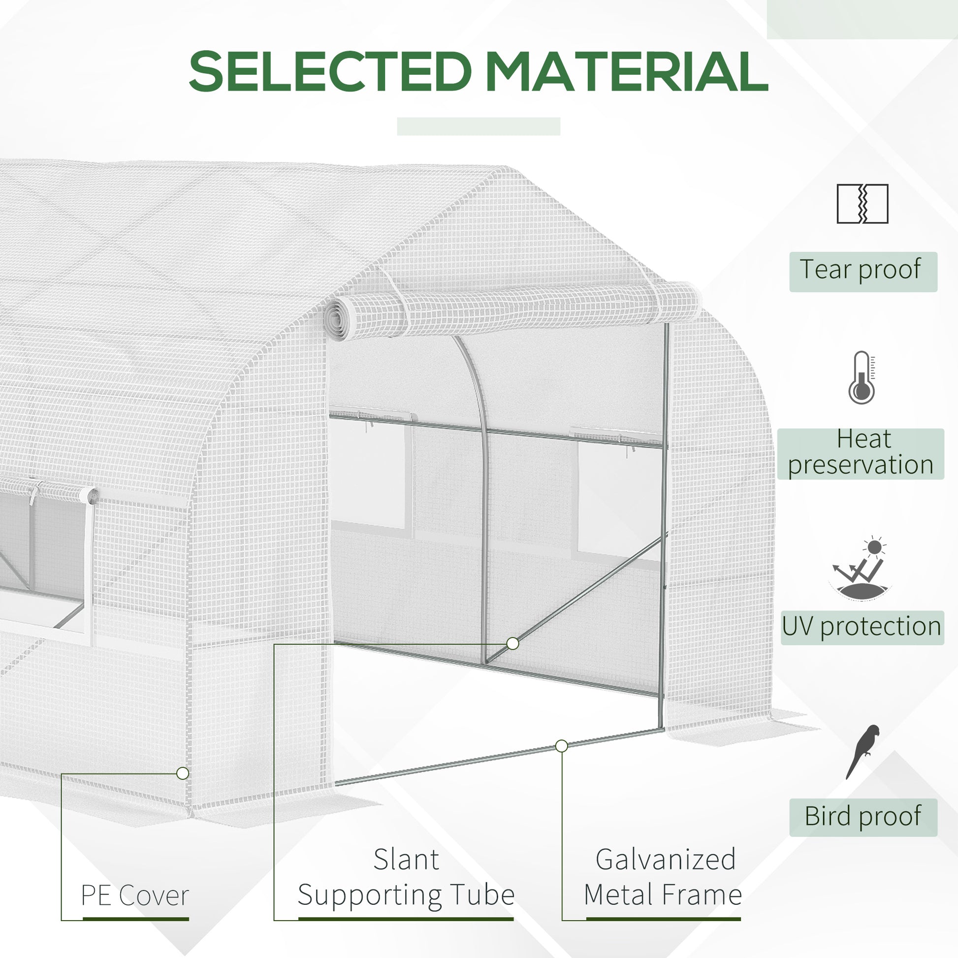 White PE cover greenhouse with galvanized metal frame for garden protection