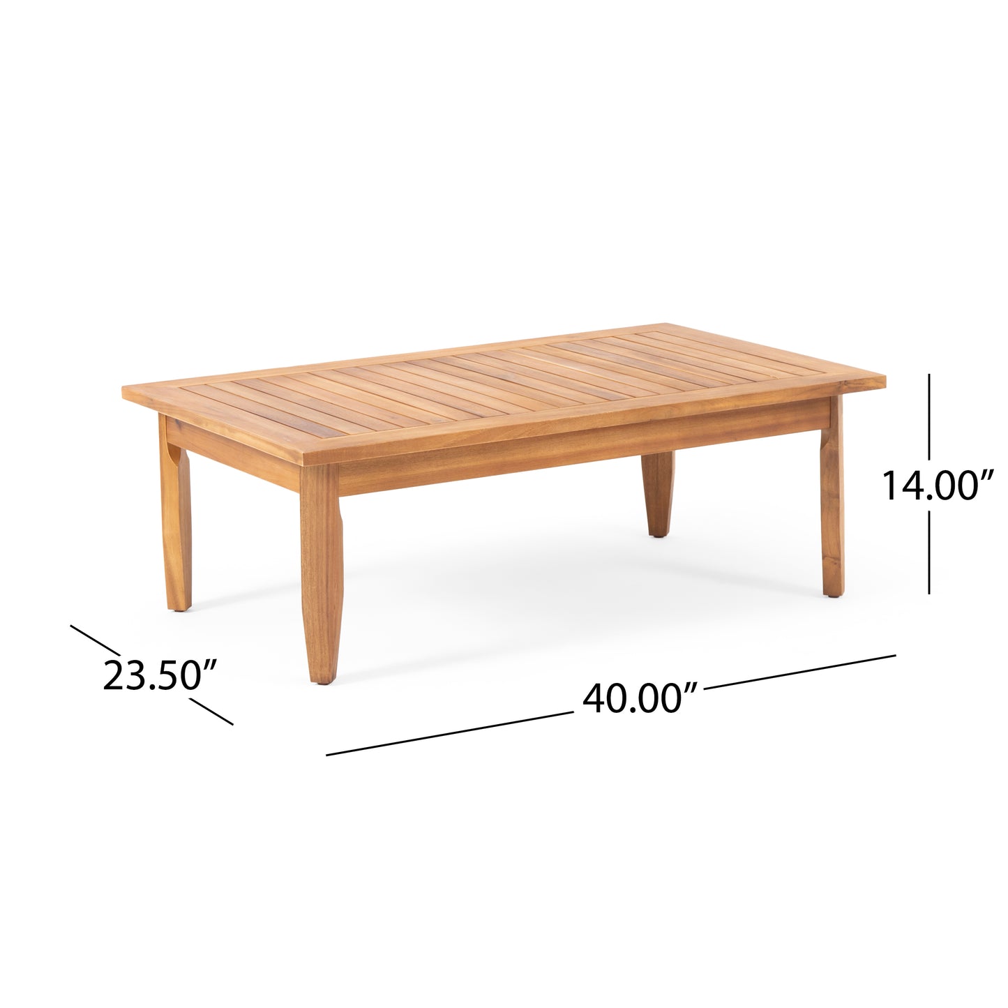 Wooden rectangular coffee table with slatted top and tapered legs