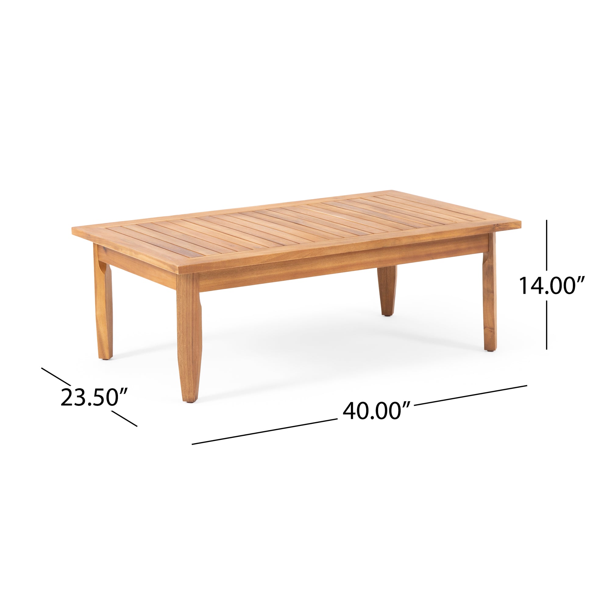 Wooden rectangular coffee table with slatted top and tapered legs