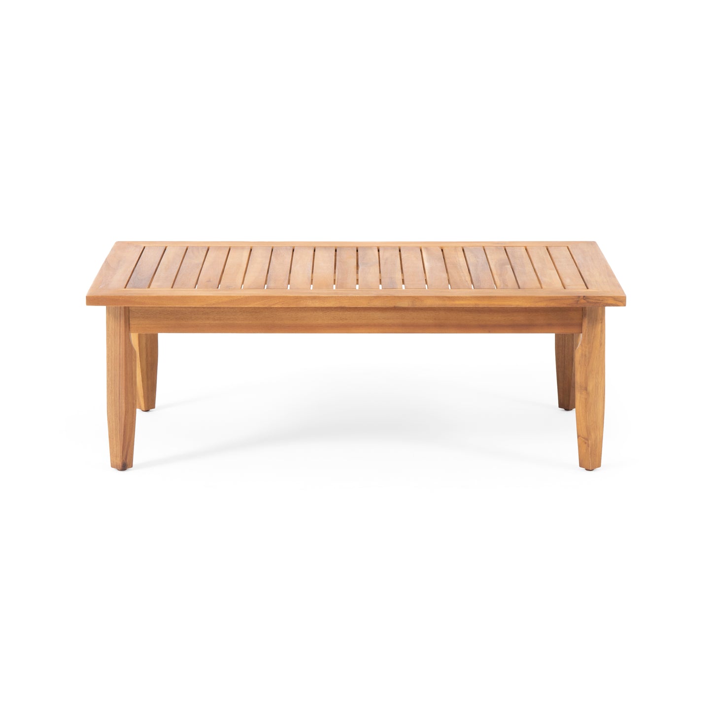 Rectangular wooden coffee table with slatted top and tapered legs
