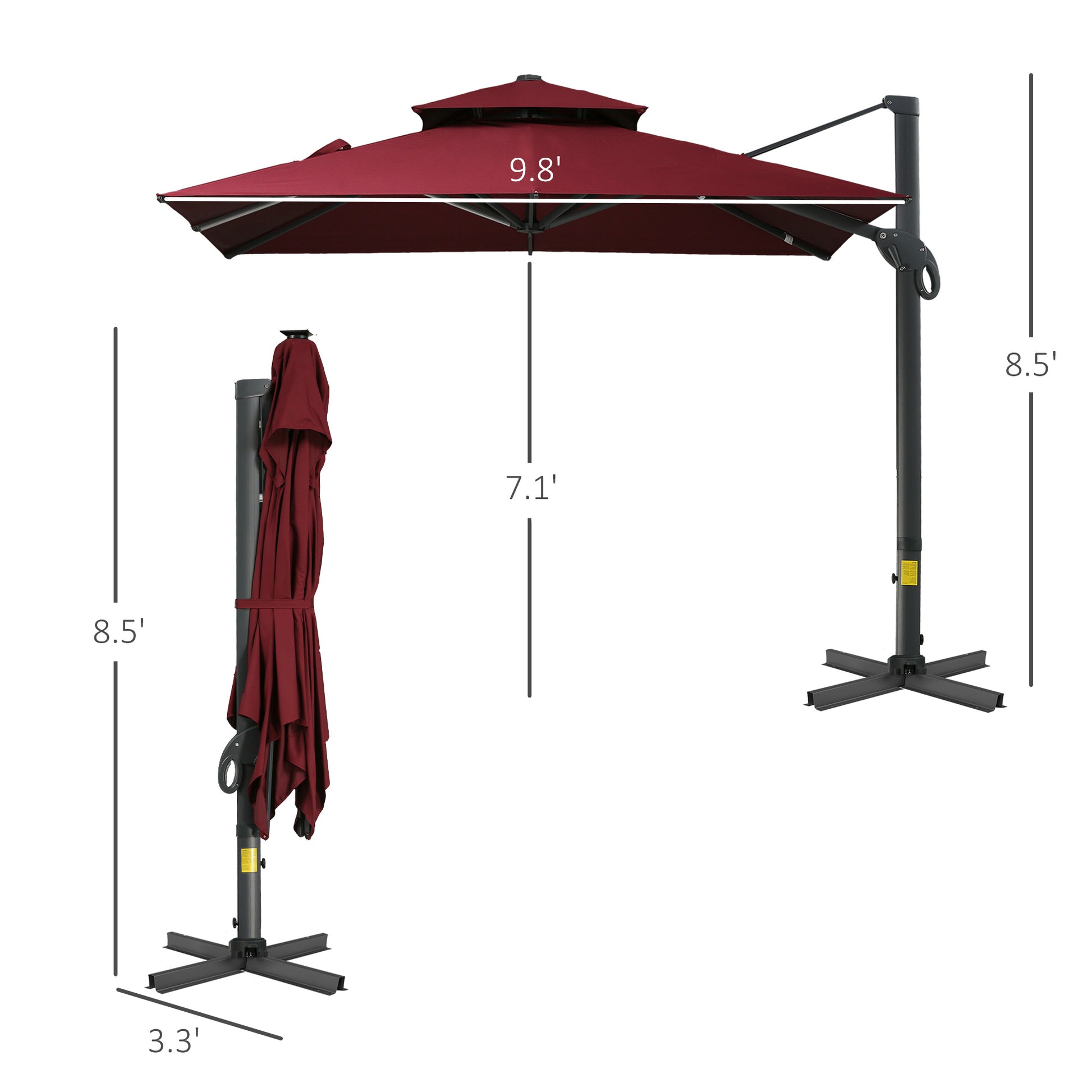 ft twotier cantilever patio umbrella in burgundy with a steel frame and cross base