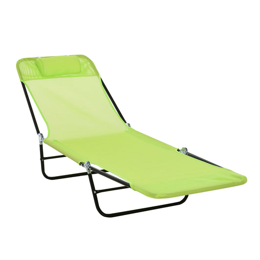 Lime green mesh chaise lounge with adjustable headrest and black metal frame