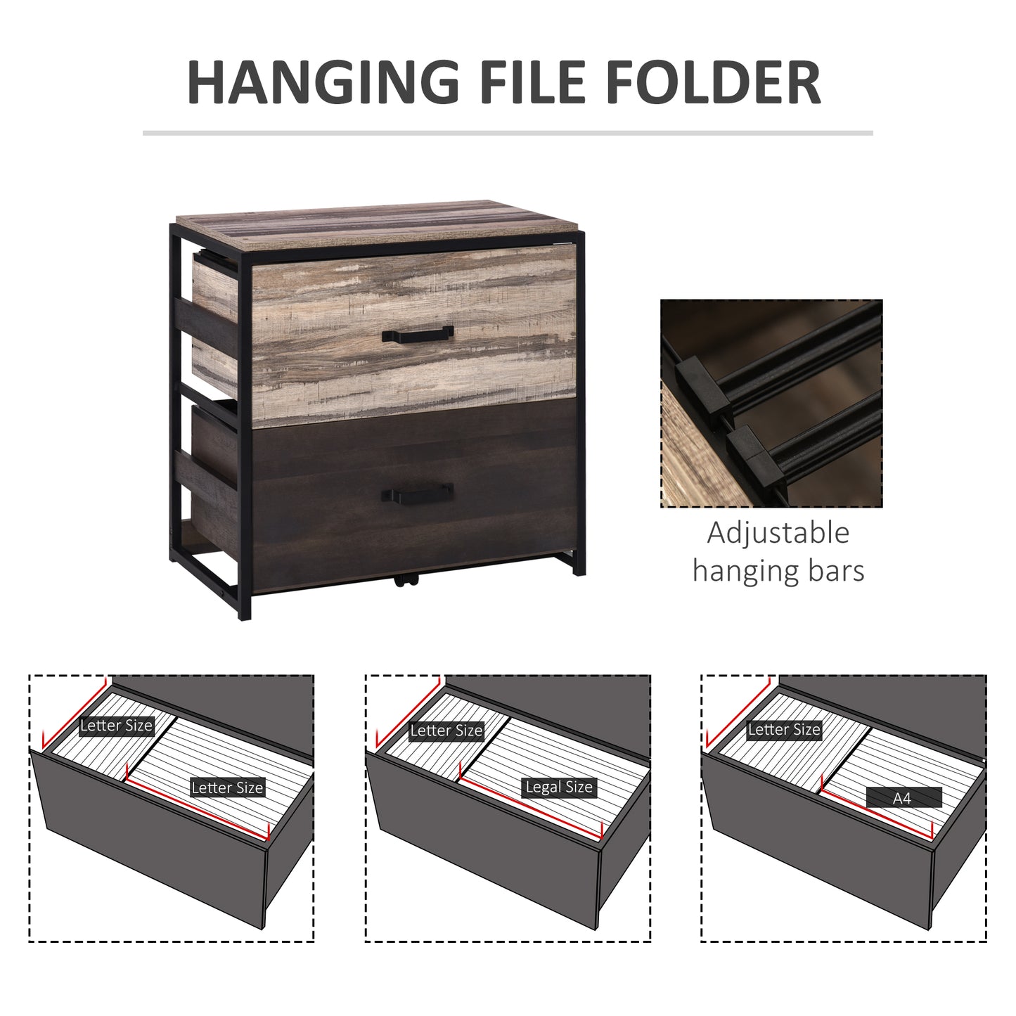 Industrial style twodrawer filing cabinet with distressed wood finish