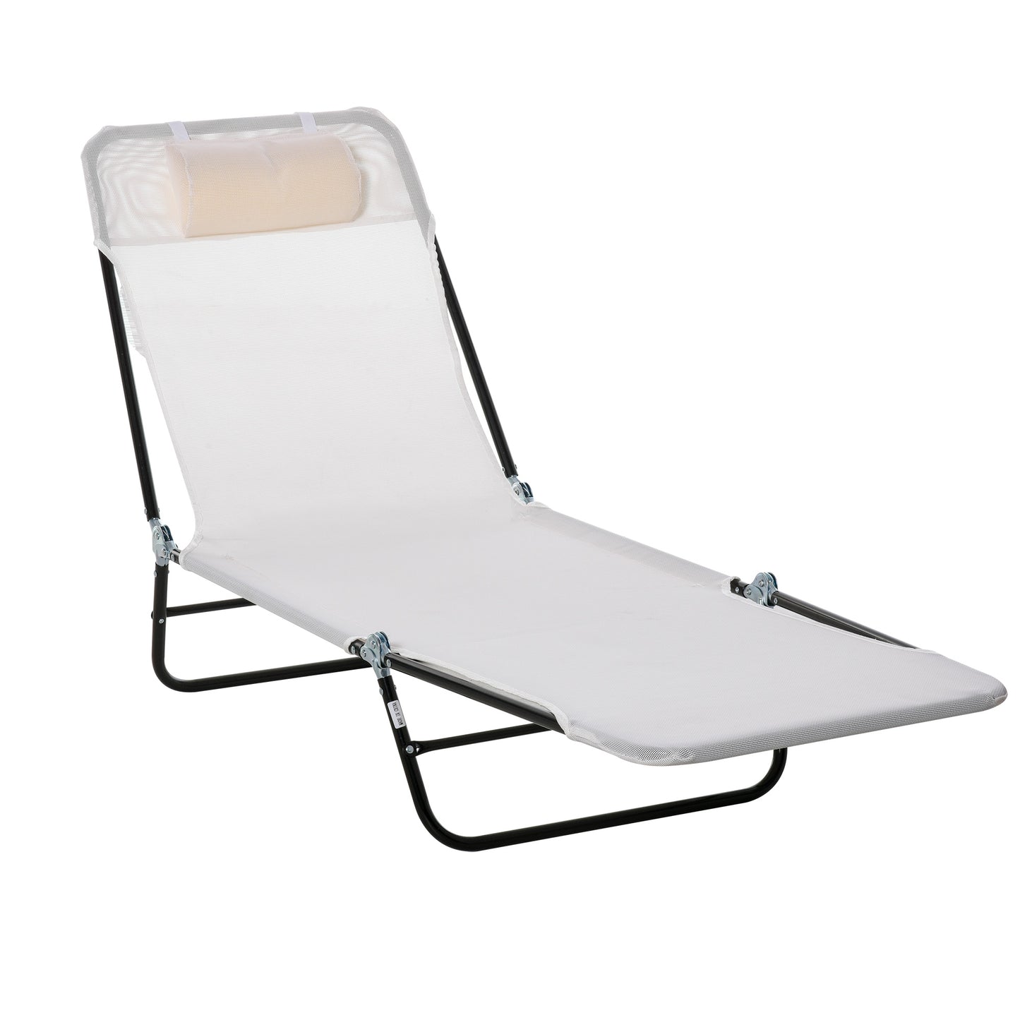 White mesh chaise lounge with black metal frame and adjustable headrest