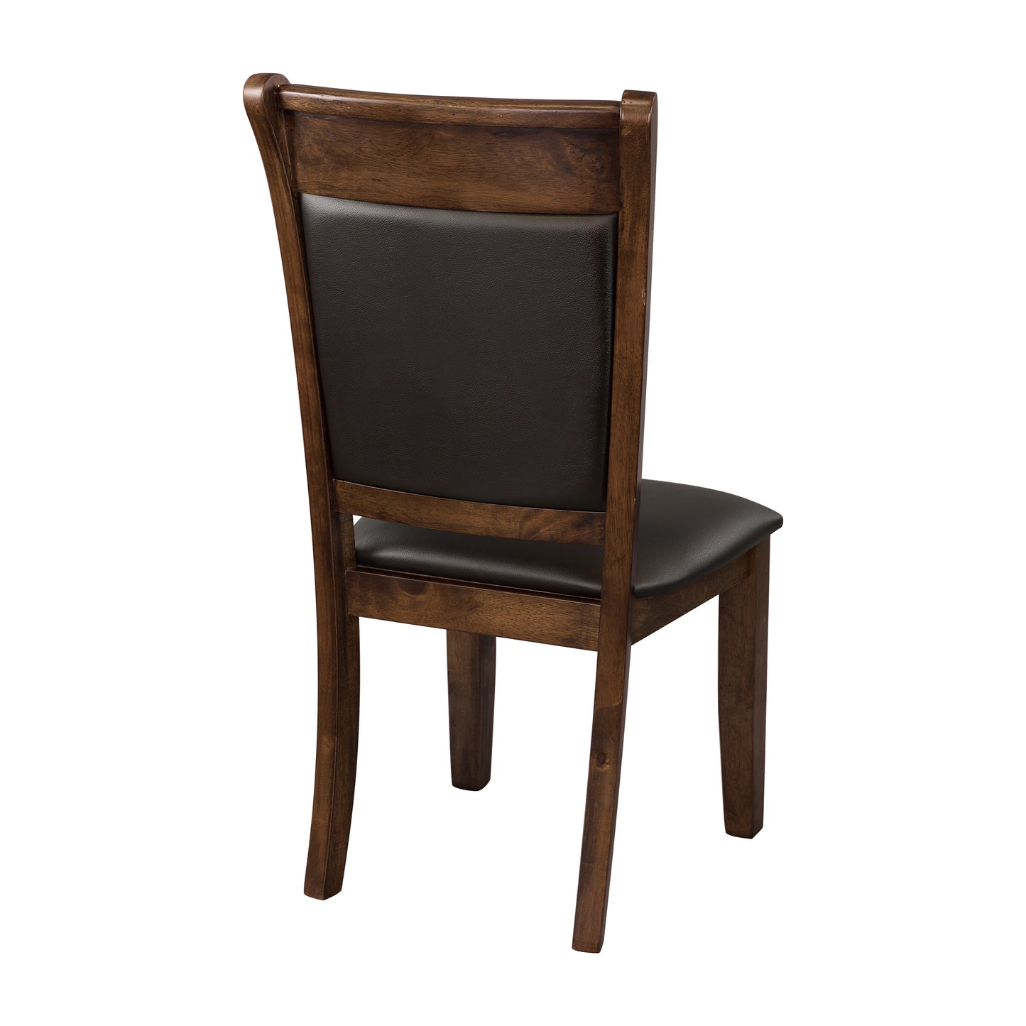 Dark brown wooden dining chair with tufted faux leather seat and back